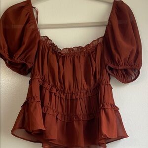 Astr Terracotta Puff Sleeve Blouse